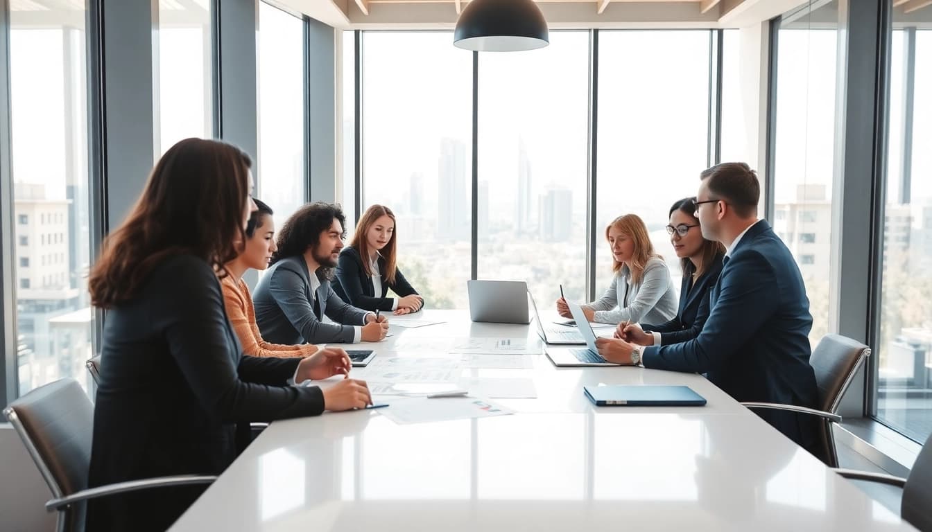 Enhance Proposal Writing and Management with a diverse team collaborating in a modern office.