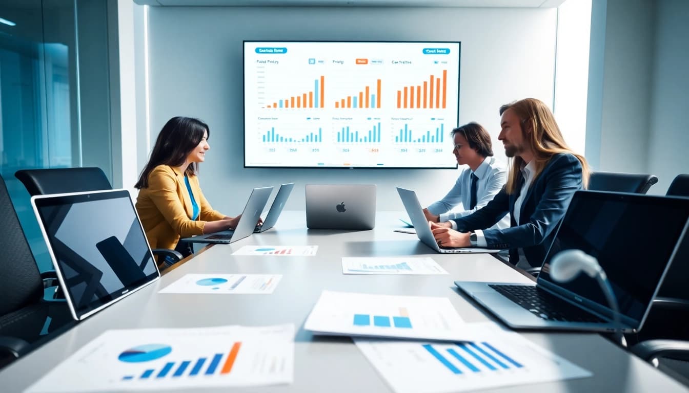 Analyze competitor pricing data in a professional business meeting setting.