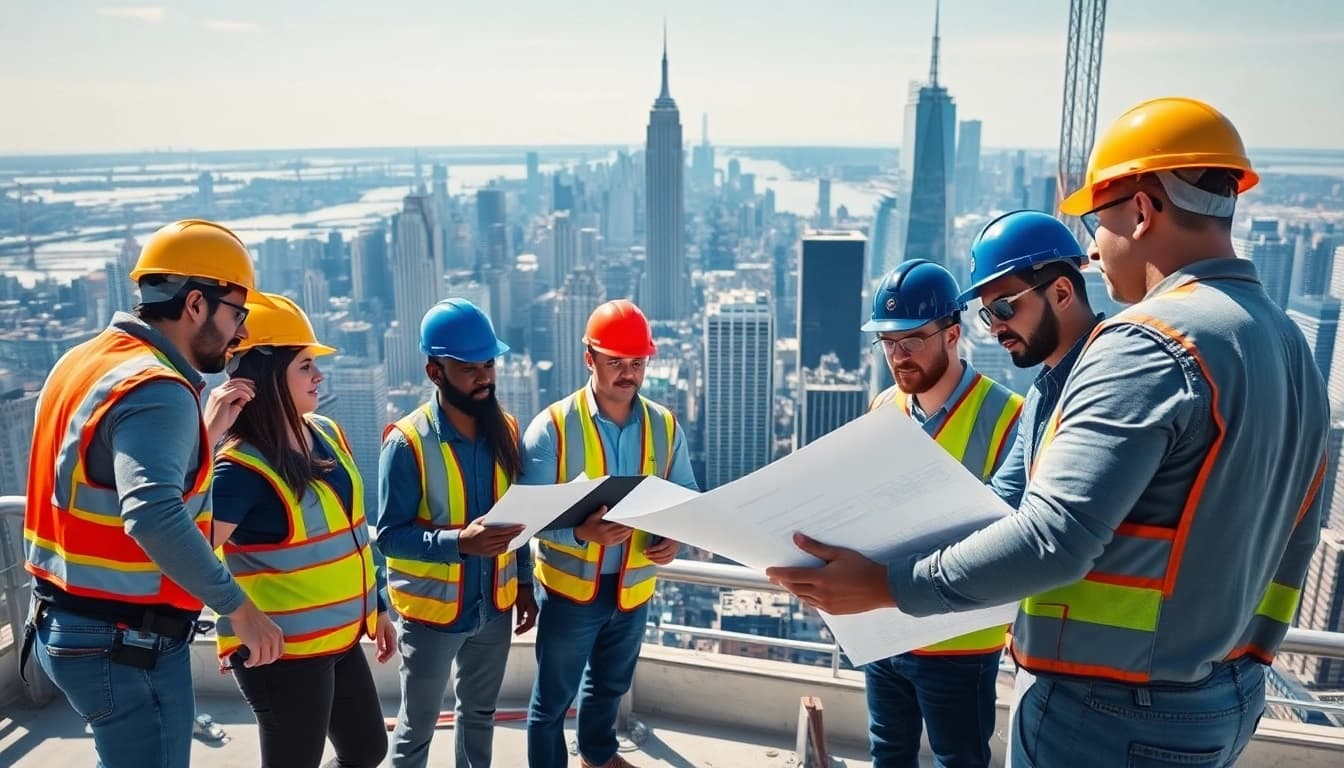 New York City Commercial General Contractor team collaborating on a high-rise construction project.