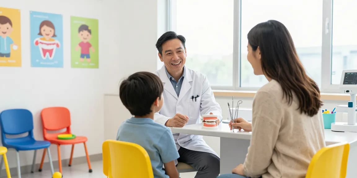 Child visiting Hawthorn orthodontist for children consultation with friendly doctor.