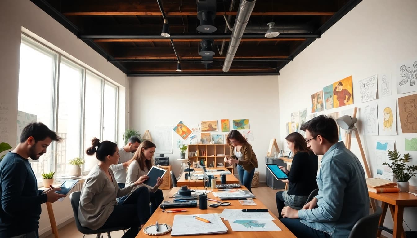 Animatoren in einem Animation Studio Berlin bei der kreativen Zusammenarbeit an Projekten.