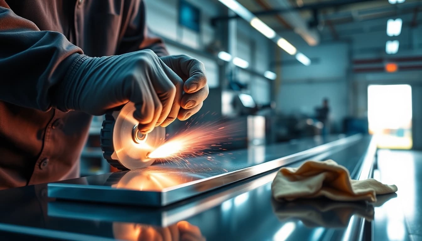 Expert metal polishing in Malaysia, showcasing reflections and craftsmanship.