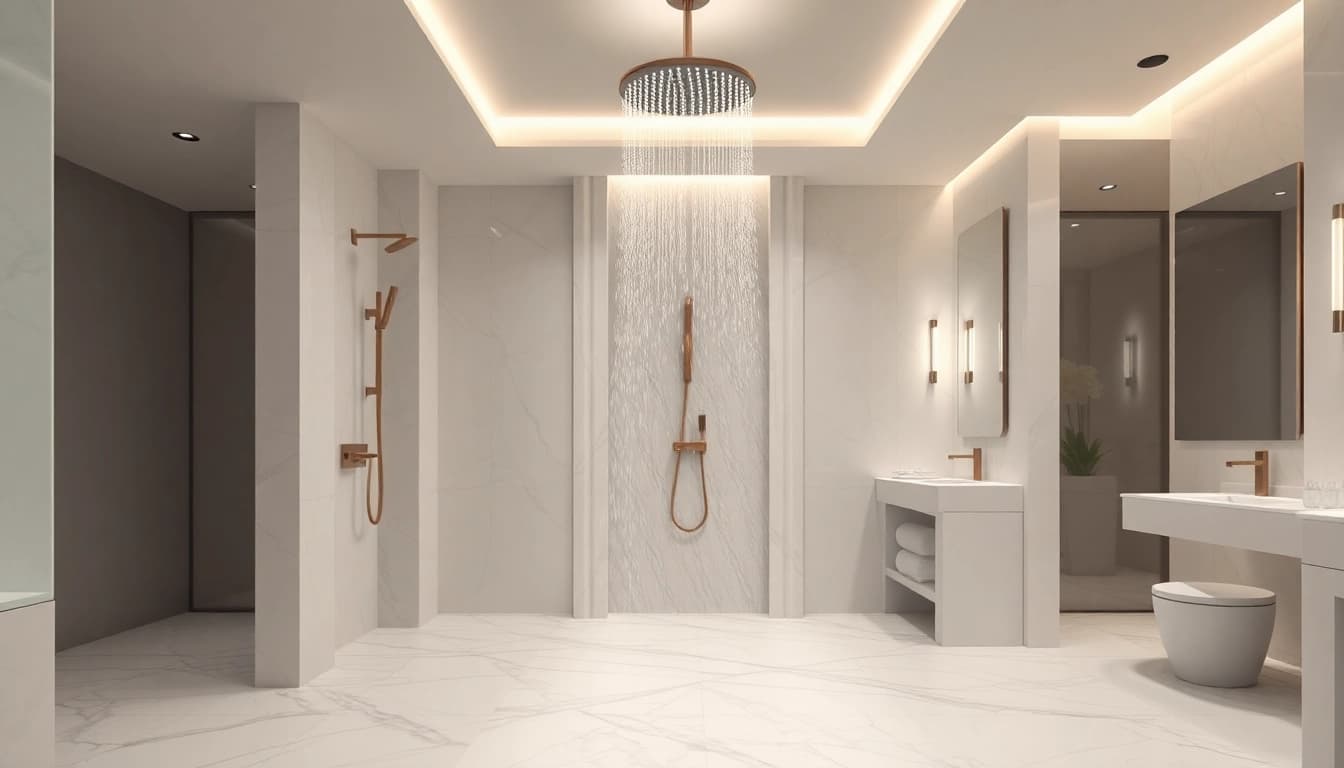 Experience the beauty of elegant showers in a luxurious bathroom with modern designs and serene ambiance.