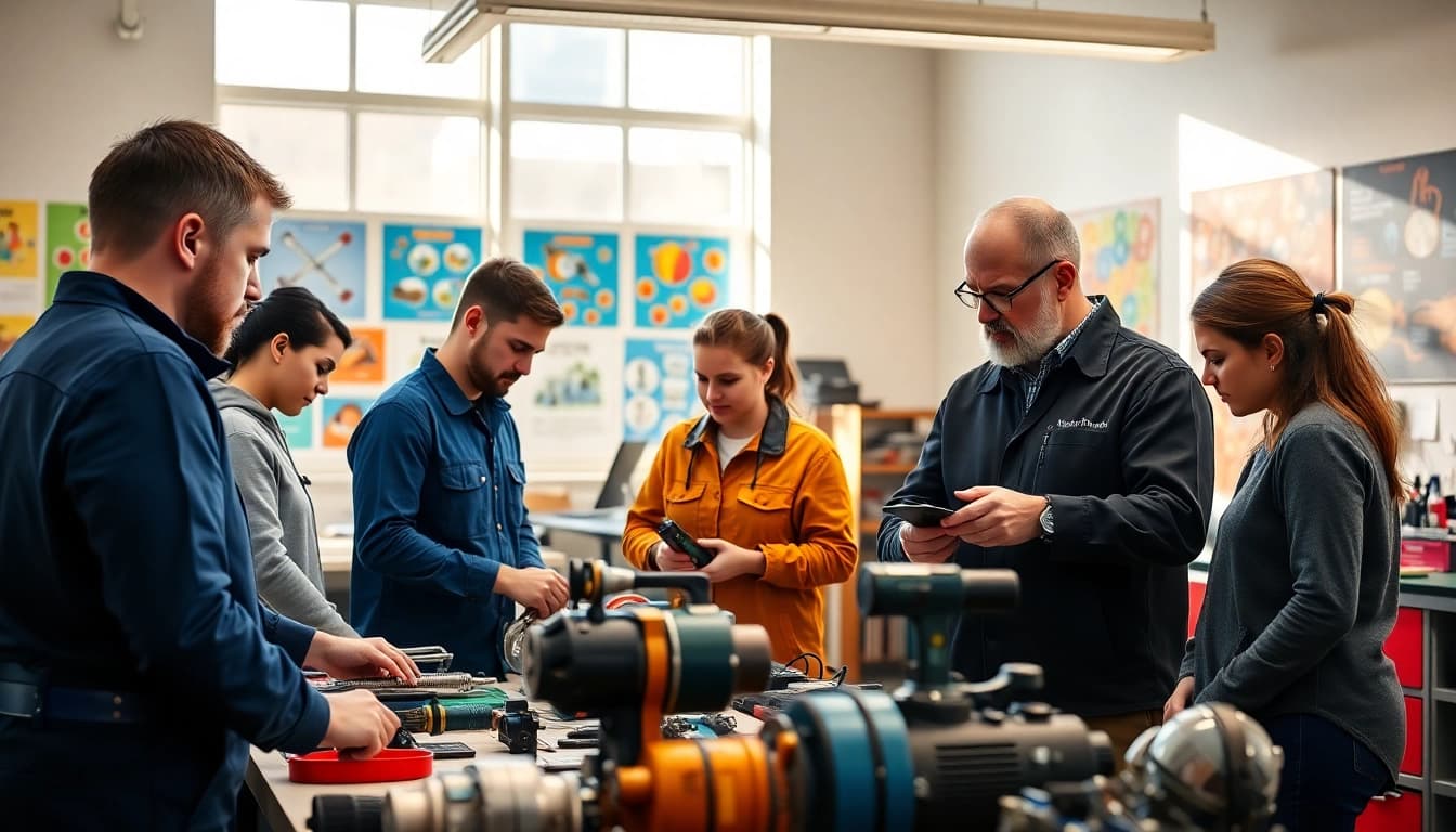 Students learning practical skills at a Trade School In Tennessee with professional guidance.