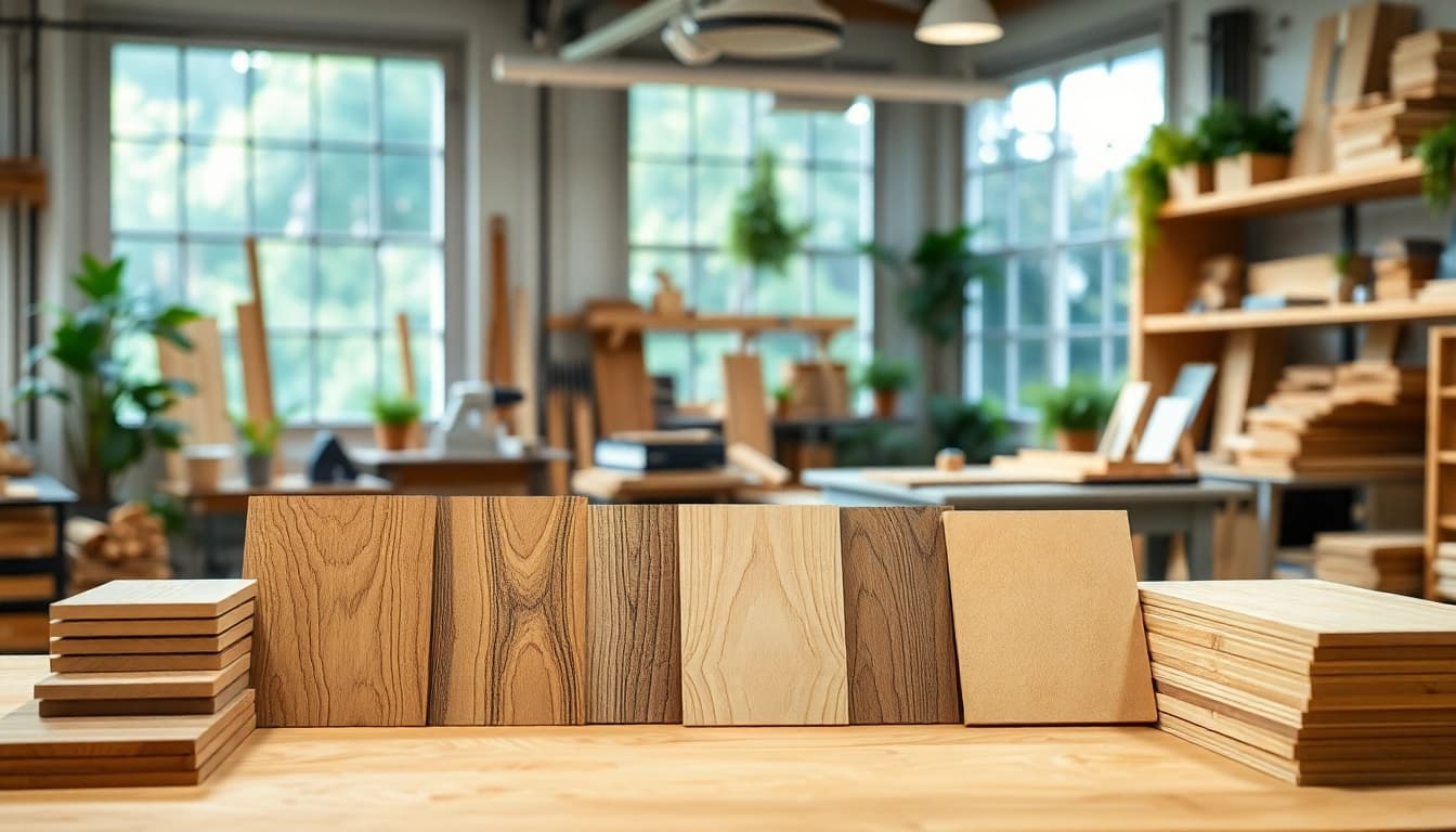 Showcasing various stunning wood veneer hub products in an elegant woodworking space.