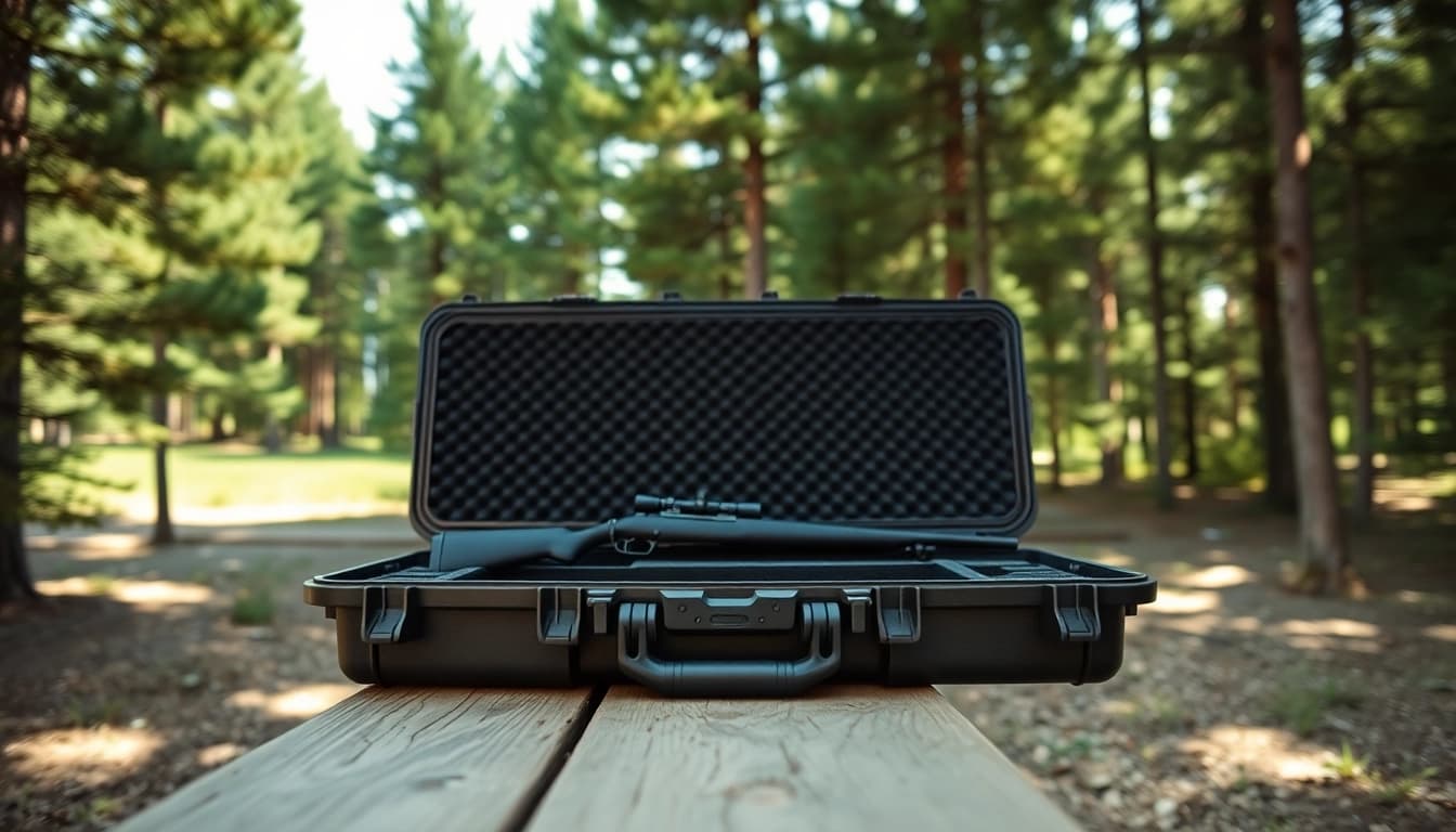 Store your gear safely with a Pelican rifle case, showcasing its robust and protective design.