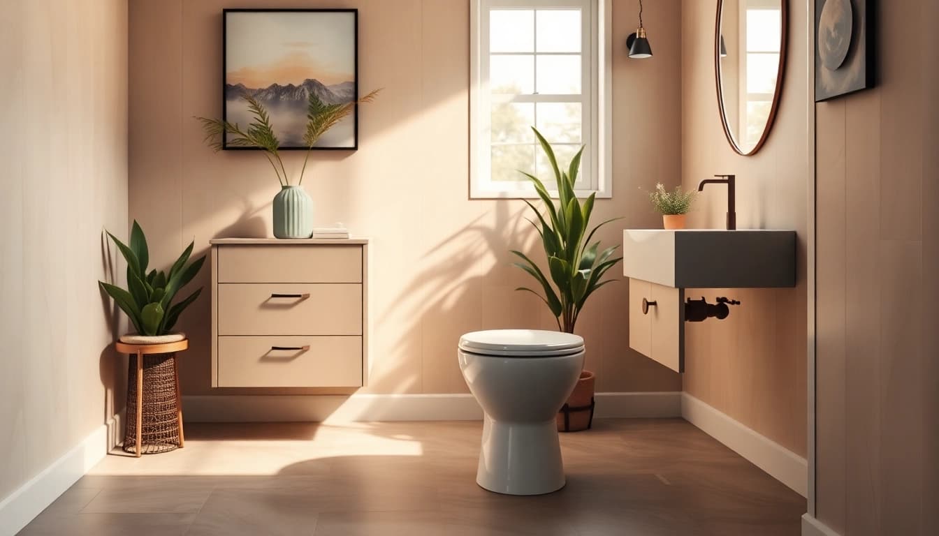 Copri wc elegante in un bagno moderno con dettagli di design raffinato.