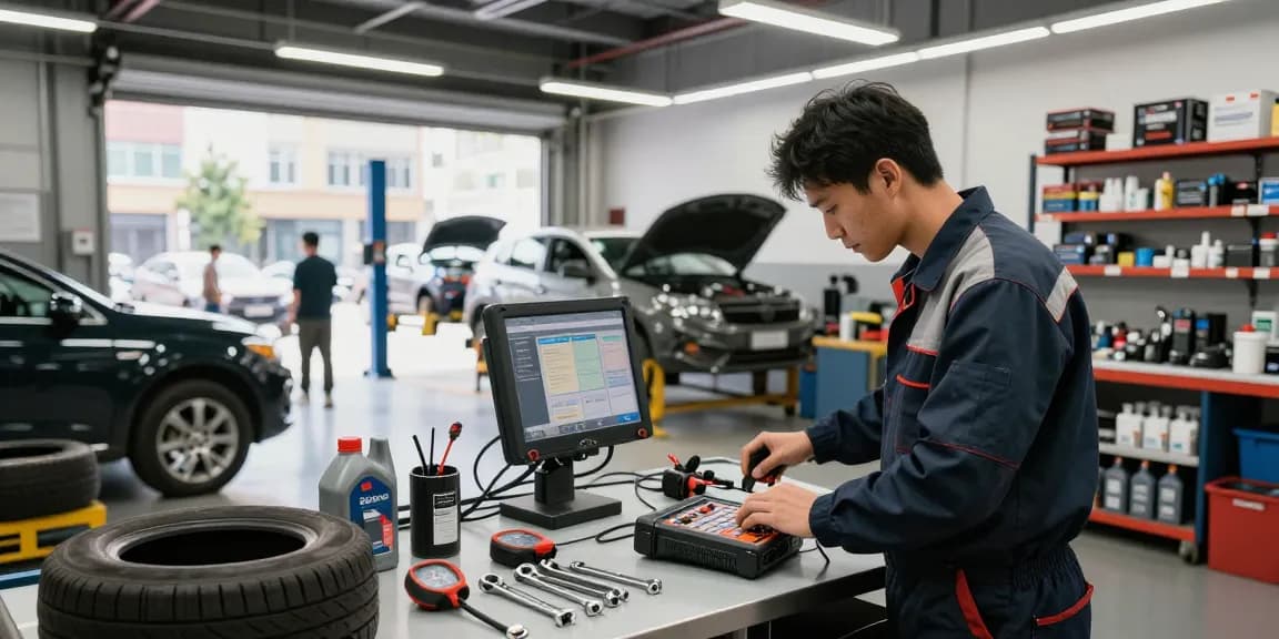 auto repair shops near me in a professional garage with technicians diagnosing vehicles