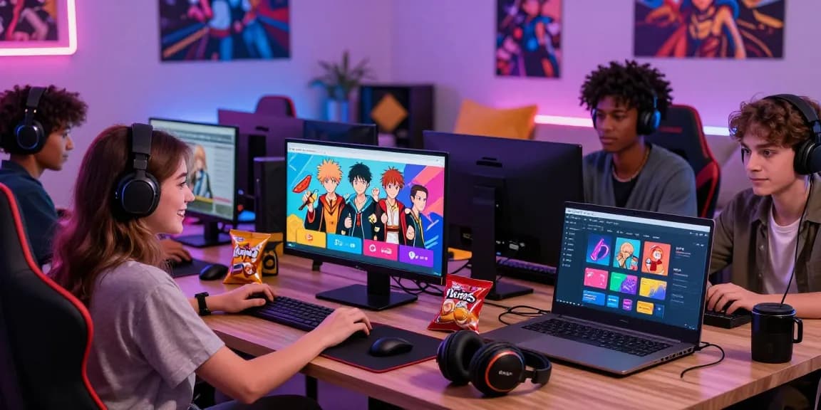Engaging scene of players enjoying the Status game on digital devices, showcasing animated fandom characters and social engagement.