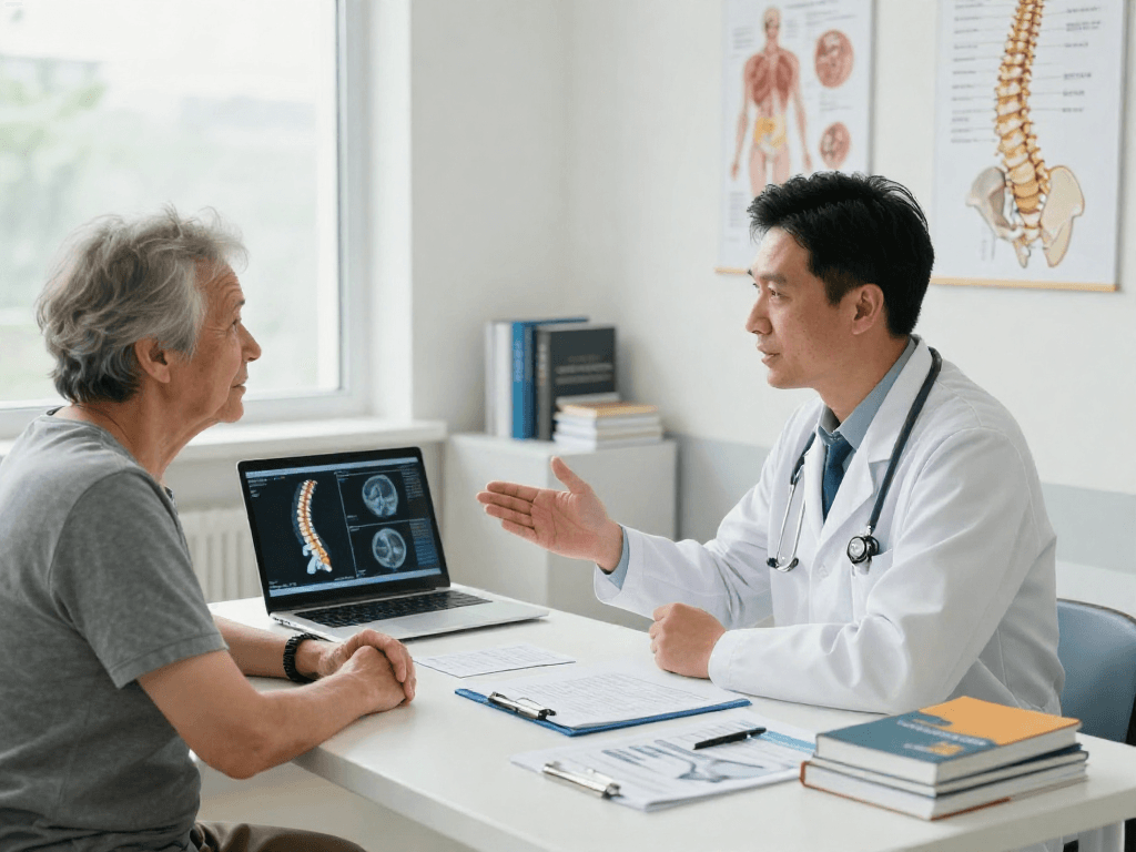 Dar kanal ameliyatı consultation between surgeon and patient in a modern clinic