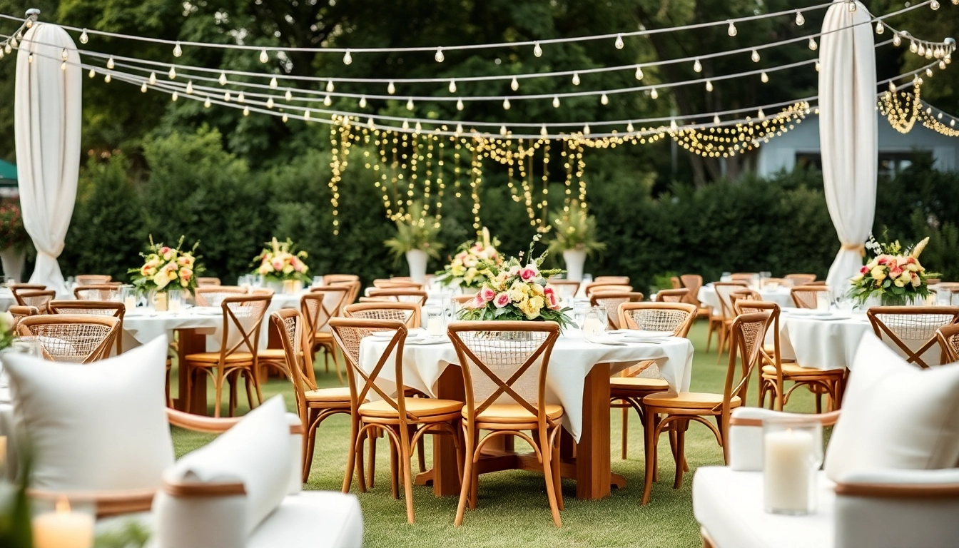 Arrange stunning Event Furniture Rentals for an outdoor wedding, enhancing your celebration.
