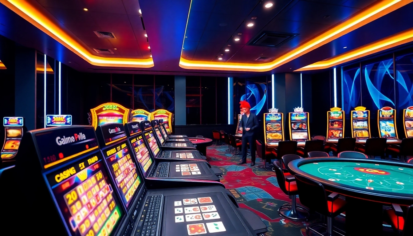 Engaging in Non gamstop casino Uk gaming experience with vibrant graphics and players at a virtual casino.