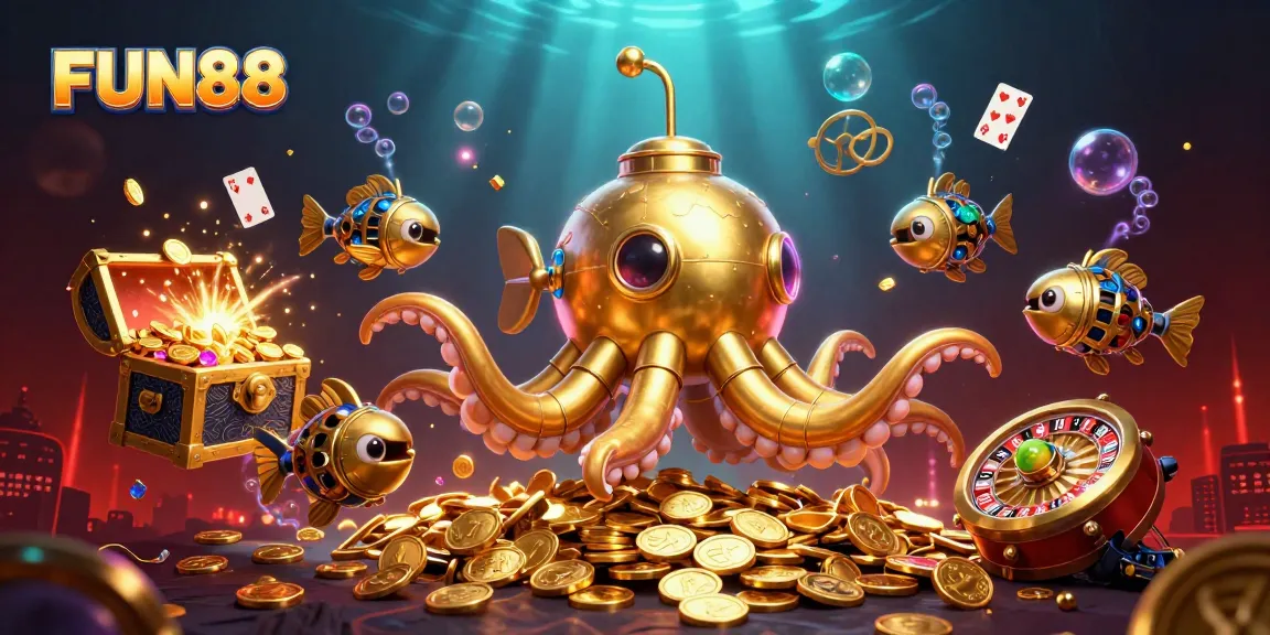 Experience thrill and excitement with FUN88, featuring vibrant casino elements in a surreal underwater world.