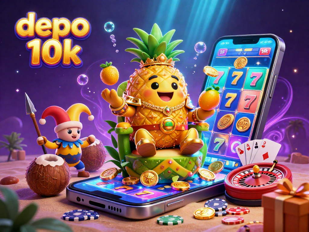 Engage with depo 10k in this vibrant 3D scene filled with golden coins and slot game excitement.