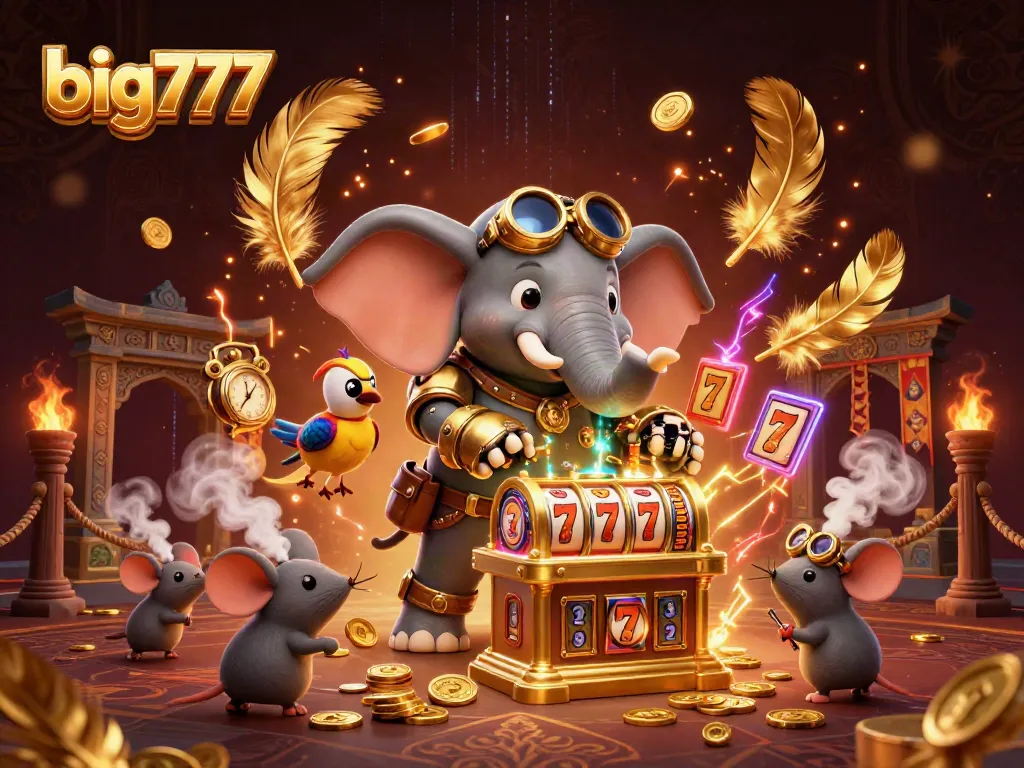 Experience thrilling slots action with big777 in this vibrant 3D casino illustration.