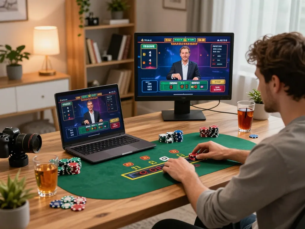 Engaging in online blackjack, a bonus new member enjoying a live game experience at home.