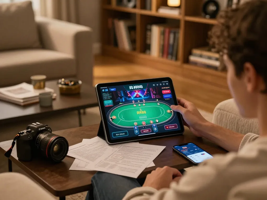 Engaging with the RR88 App on a tablet in a cozy home while tracking betting strategies.