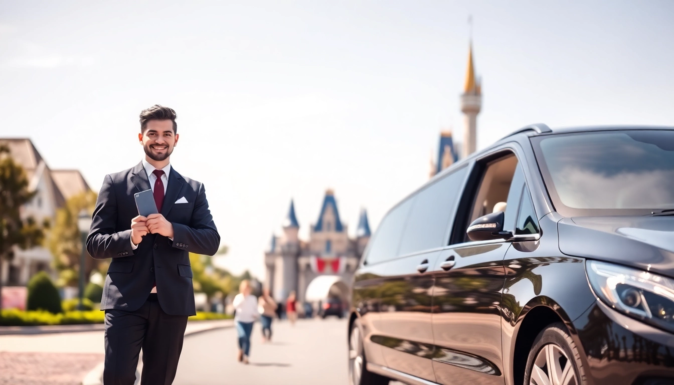 Experience Disneyland Paris airport transfer services with friendly drivers and welcoming vehicles at the park entrance.