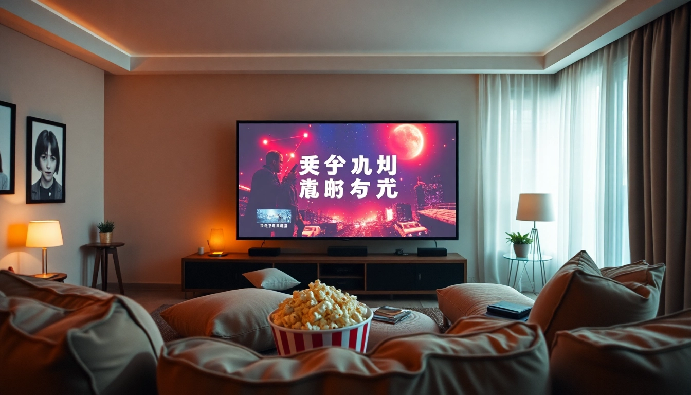 รับชมหนังออนไลน์ในห้องนั่งเล่นอบอุ่นมีจอใหญ่และบรรยากาศที่ผ่อนคลาย