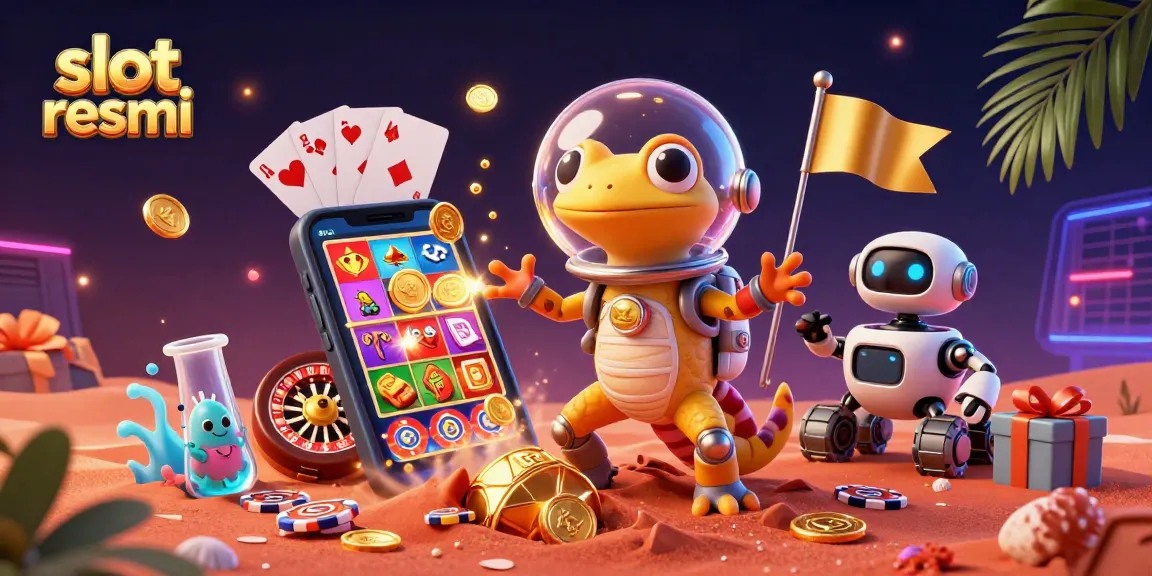 Engage with slot resmi as a Martian gecko discovers a golden casino amidst dynamic slot game elements.
