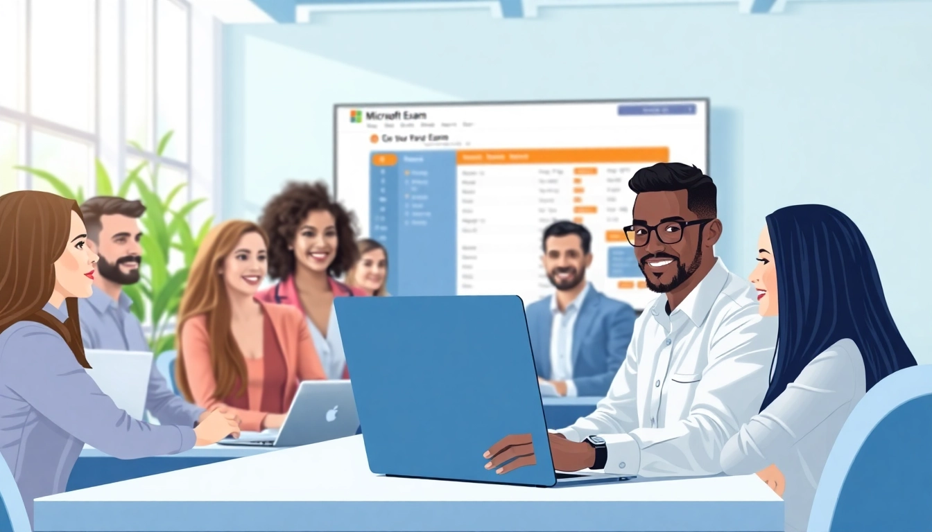 Engaging scene of professionals emphasizing pay someone to take my Microsoft exam in a collaborative office.