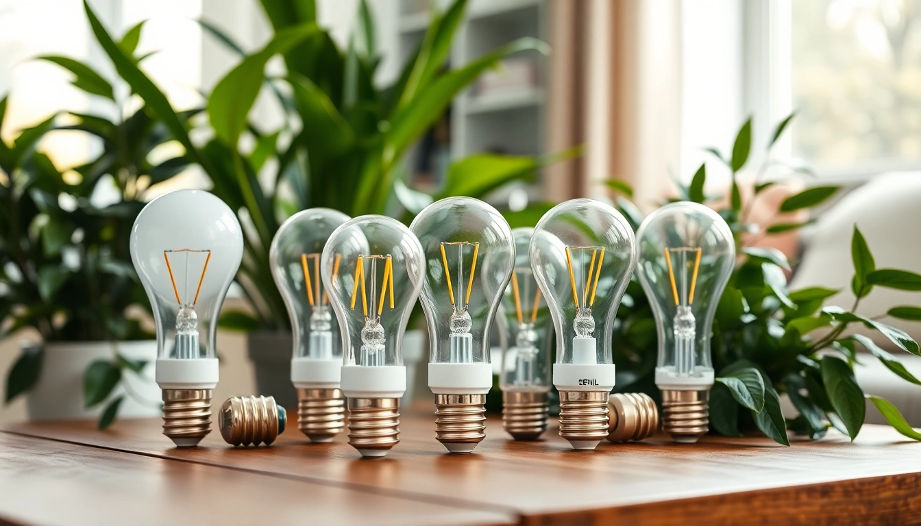 Showcasing a19 light bulbs elegantly arranged among greenery, emphasizing modern home lighting.