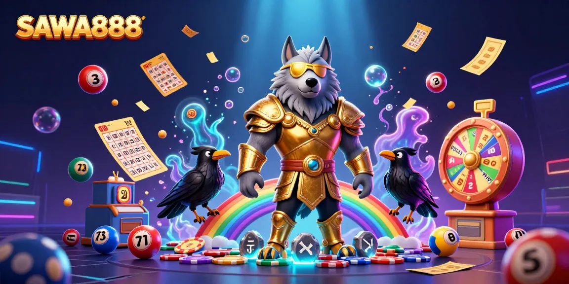 Join the action at SAWA888 with vibrant casino elements and mythical characters in a thrilling 3D illustration.