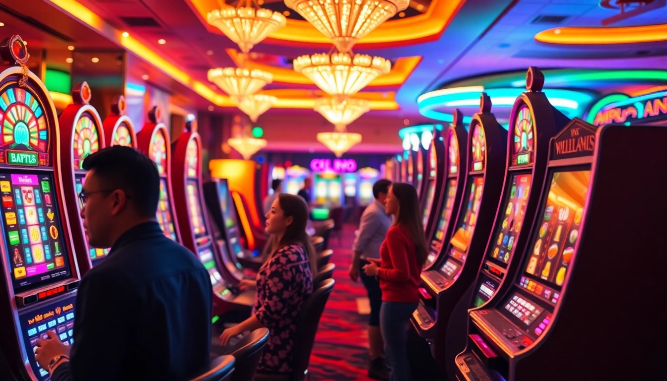 Experience daftar game slot gacor with vibrant slot machines and enthusiastic players in a lively casino.