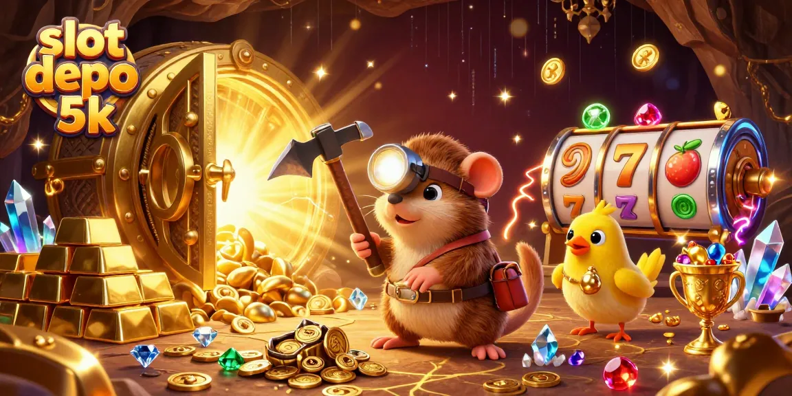 Engage in exciting slot depo 5k gameplay with a treasure hunting mole and glowing gems.