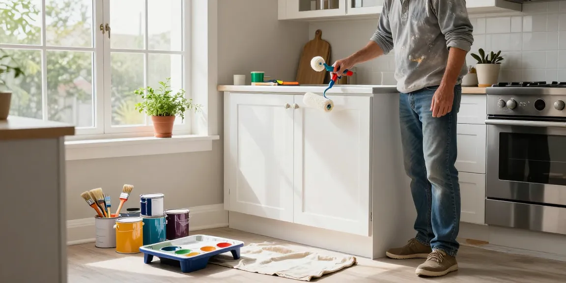 Cabinet painters Franklin County OH refreshing kitchen cabinets with expert precision in a stylish home.