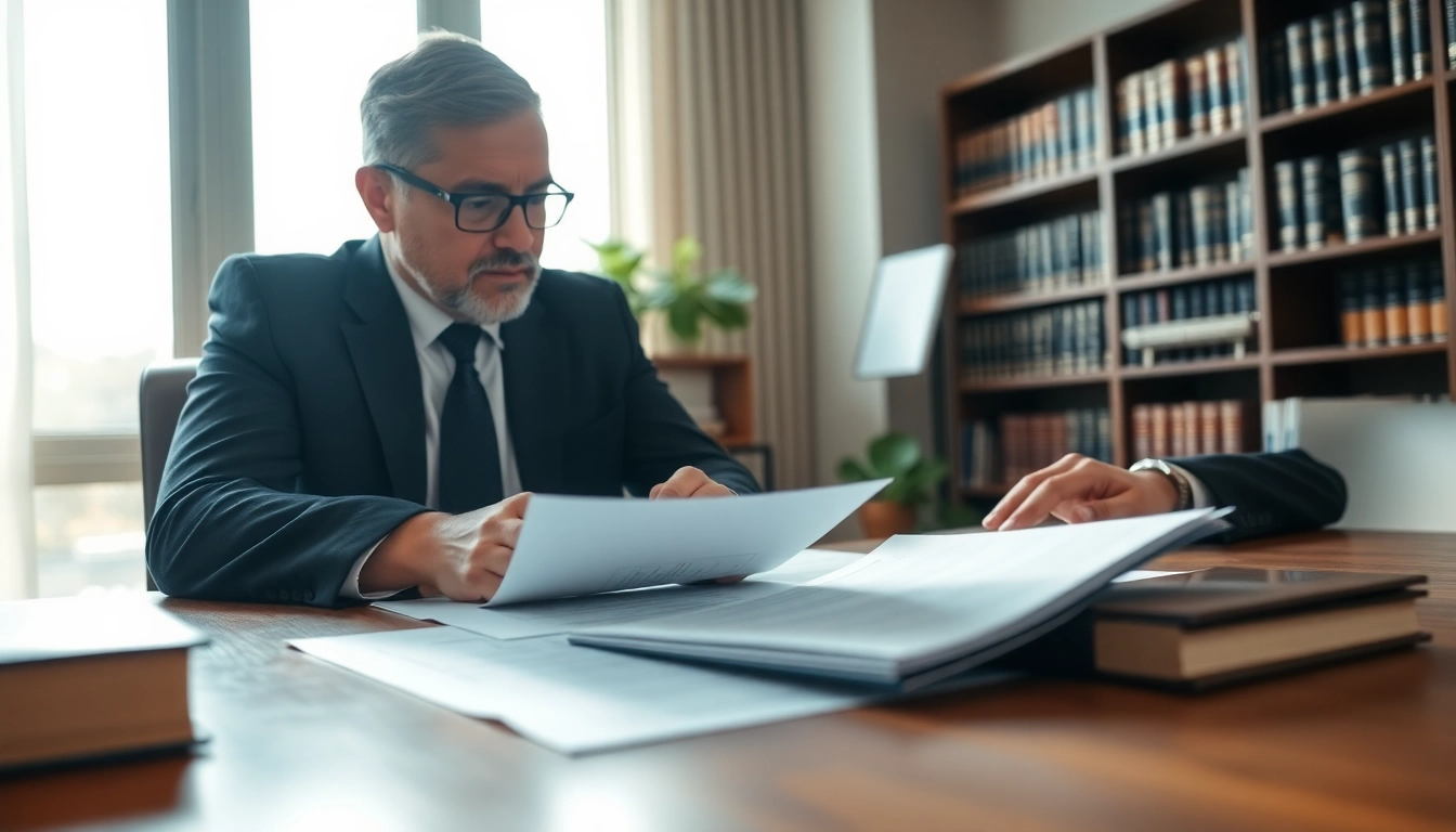 Eminent domain lawyer consulting with a client in a professional office environment