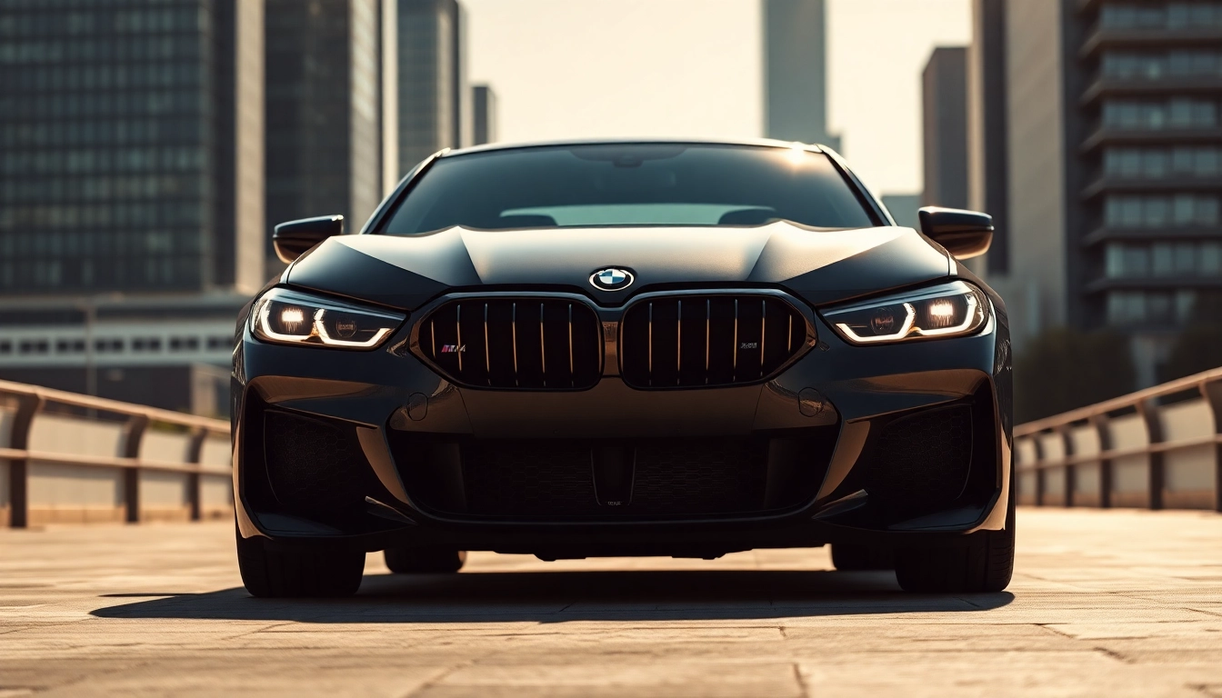 View of BMW G82 M4 Headlight Delete, showcasing sleek design and urban backdrop.