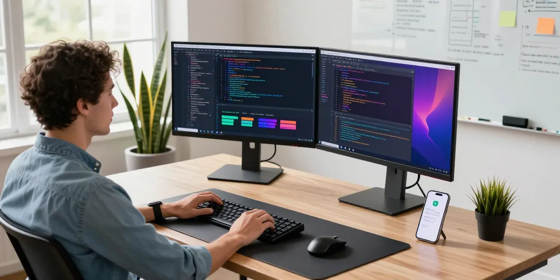 KoboldAI user's workspace showcasing advanced coding with AI software in a modern office setting.