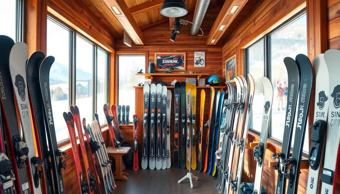 Ski shop Killington, VT showcasing an array of skis and snowboards in a cozy setting.