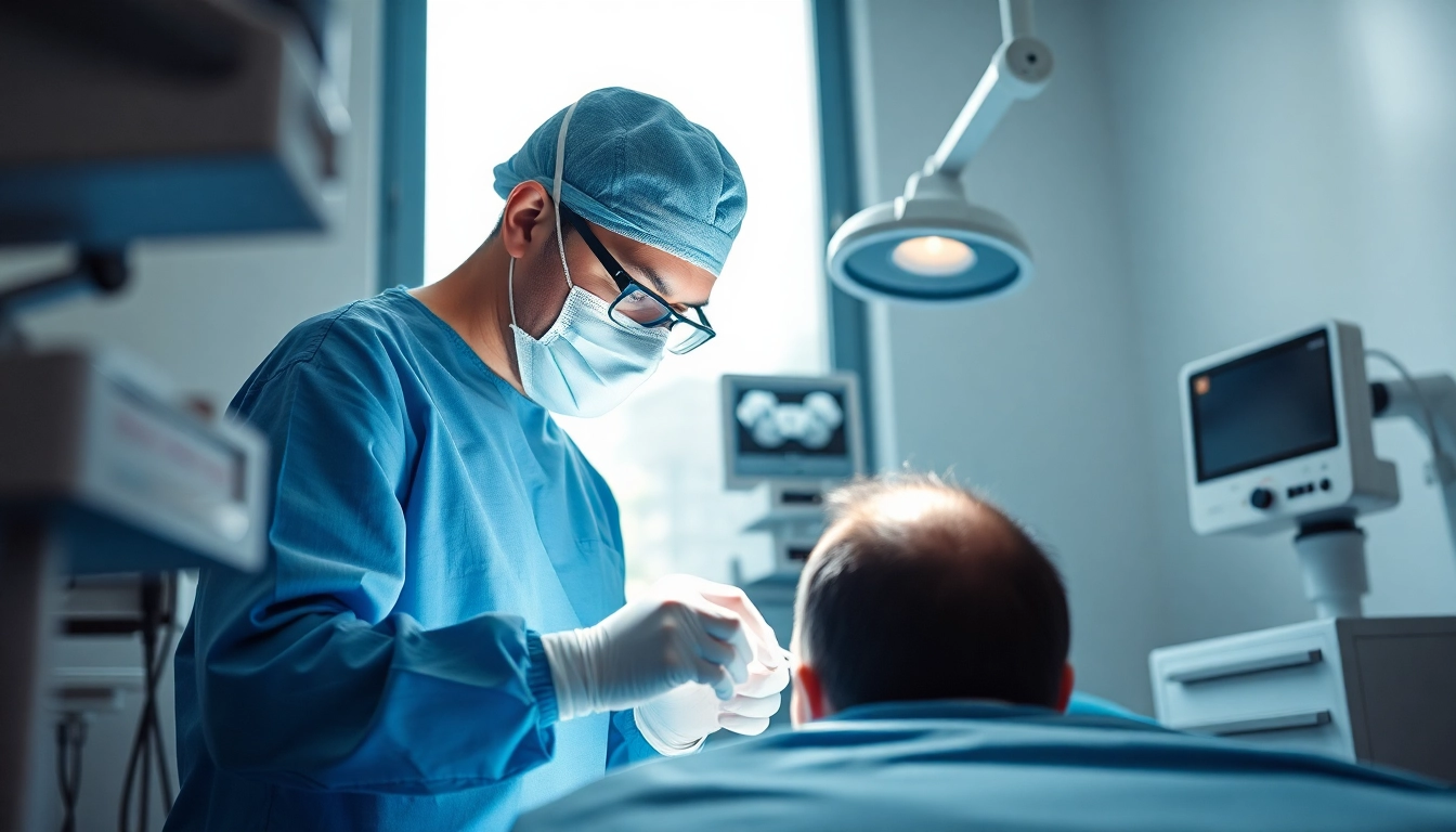 Expert surgeon conducting a hair transplant istanbul procedure in a modern clinic.