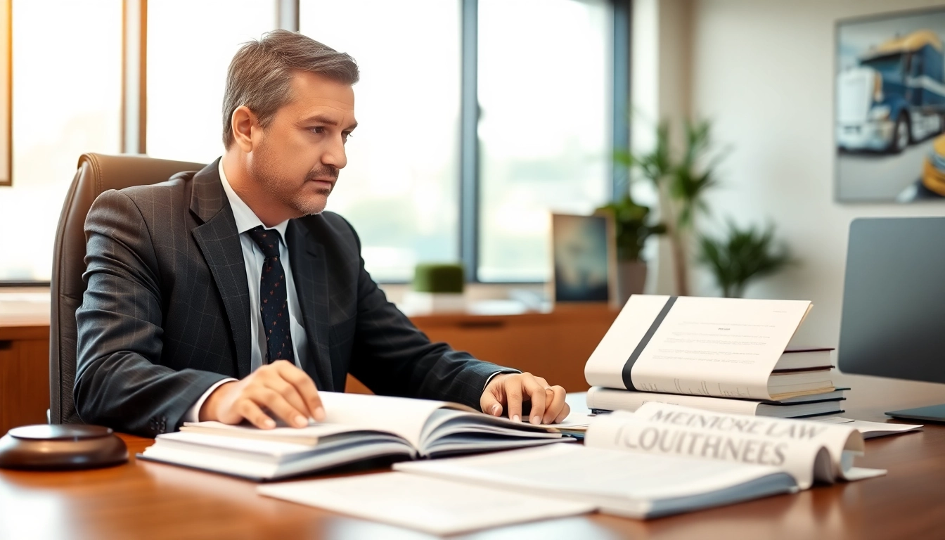 Clearwater truck accident attorney consultation in a professional setting with legal documents.