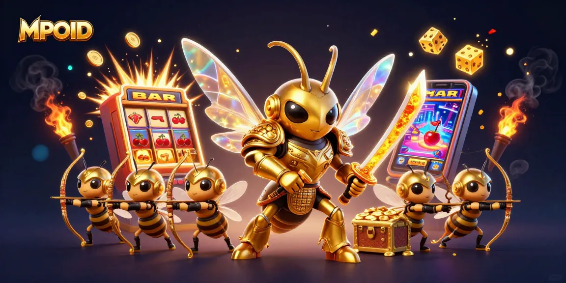 MPOID showcases an exciting 3D scene featuring a golden hornet samurai amidst casino-themed elements.