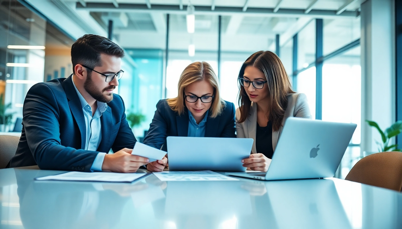 Visual of a business team engaged in sales enablement content tracking analysis, with vibrant office colors.