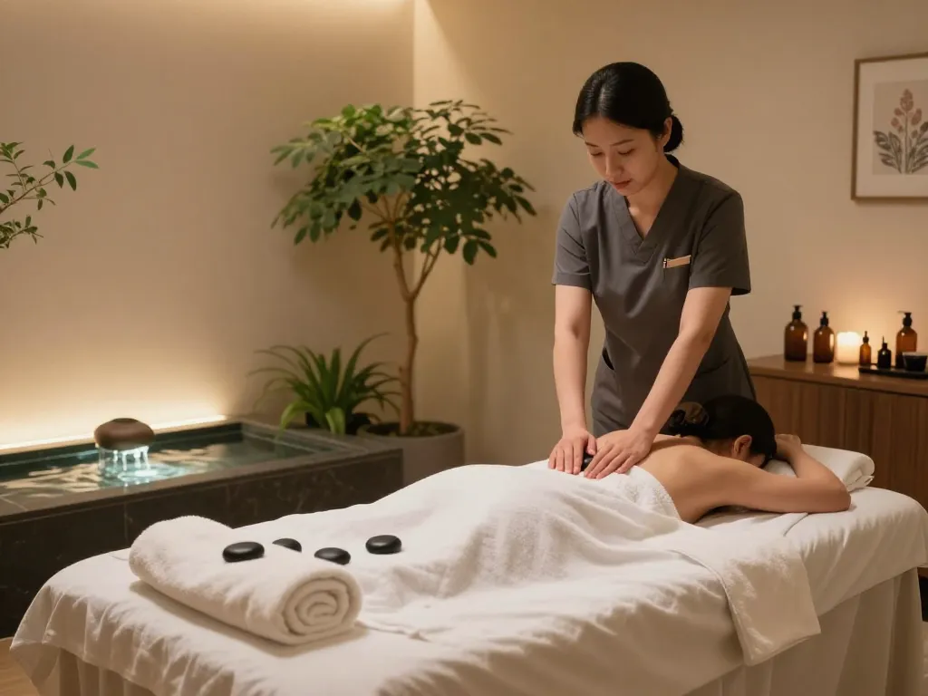 Swedish massage therapy setting at https://www.makangs.com/region/국내/서울-/마사지-스웨디시, showcasing calm ambiance with essential oils and massage table.