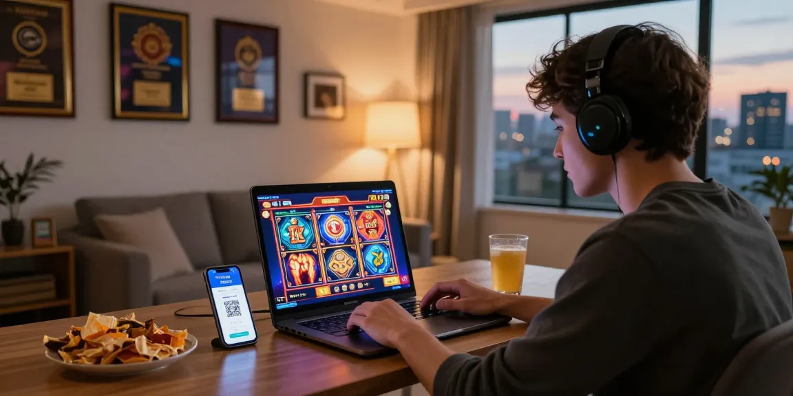 Engaged player enjoying slot deposit 1k gaming experience at home