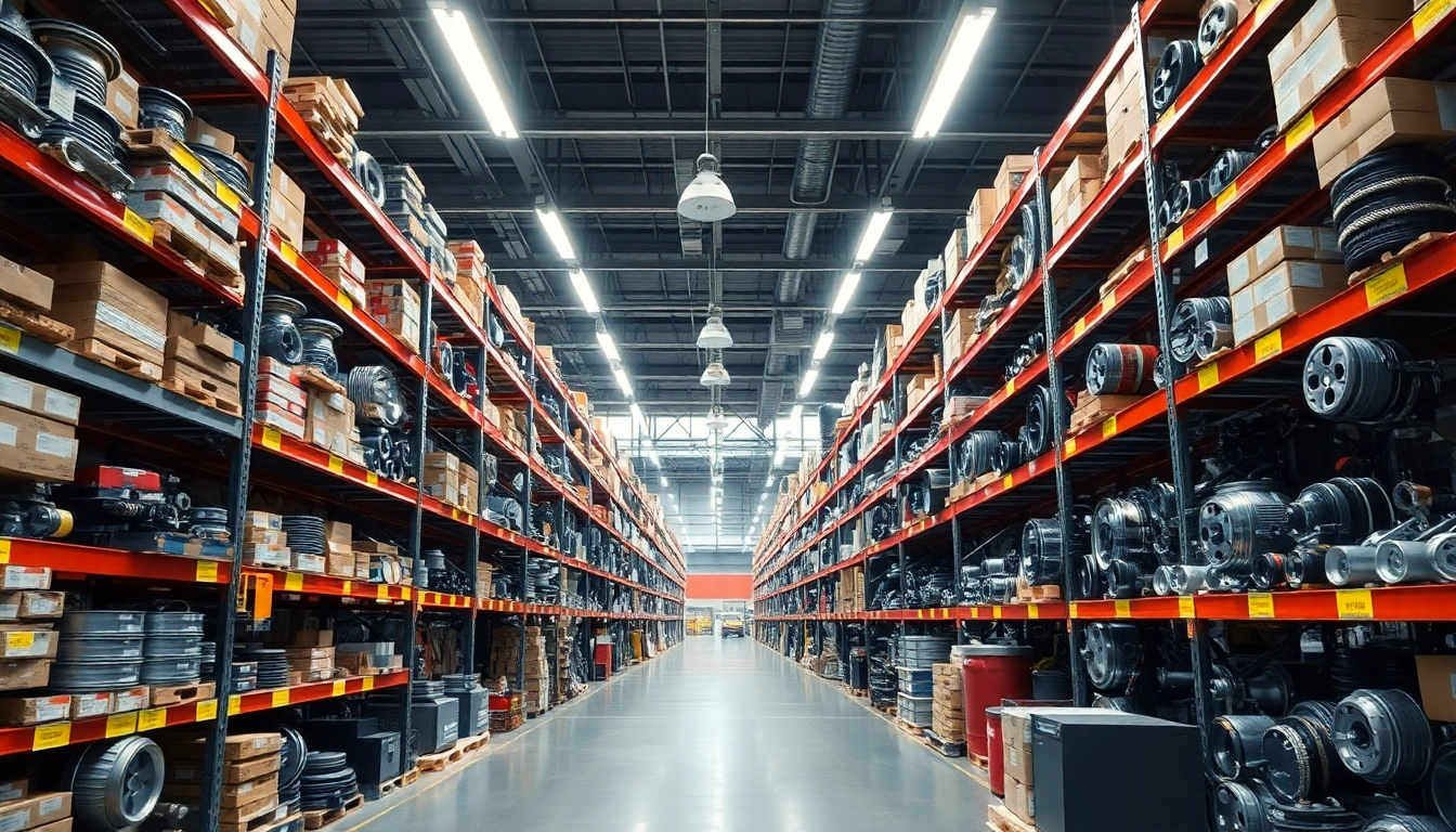 Browse https://factoryoemsupply.com/ for high-quality automotive parts in a vibrant warehouse setting.