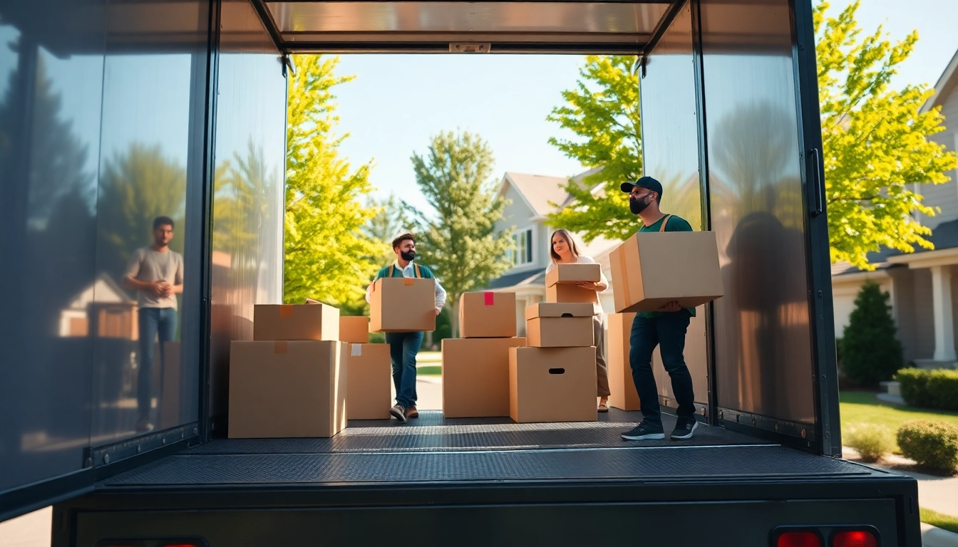 Local movers near me efficiently handling boxes during a home move.