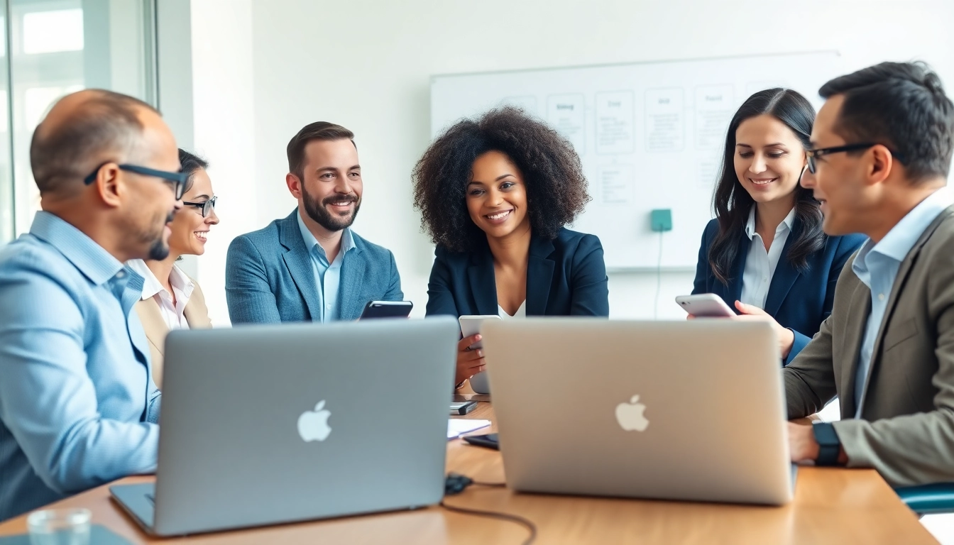 Showcasing phone systems for small business in a collaborative modern office environment.