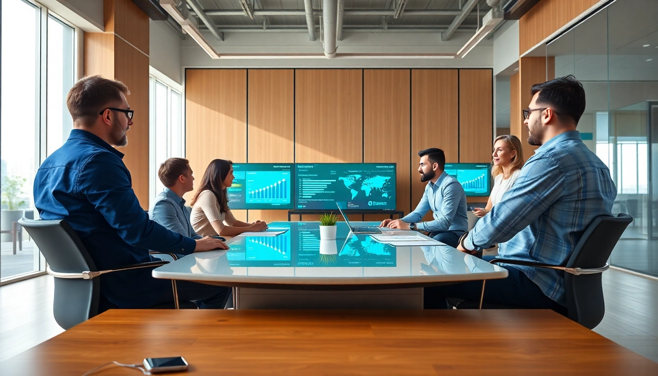 Teamwork at a digital marketing company showcasing data-driven strategies in a vibrant office.