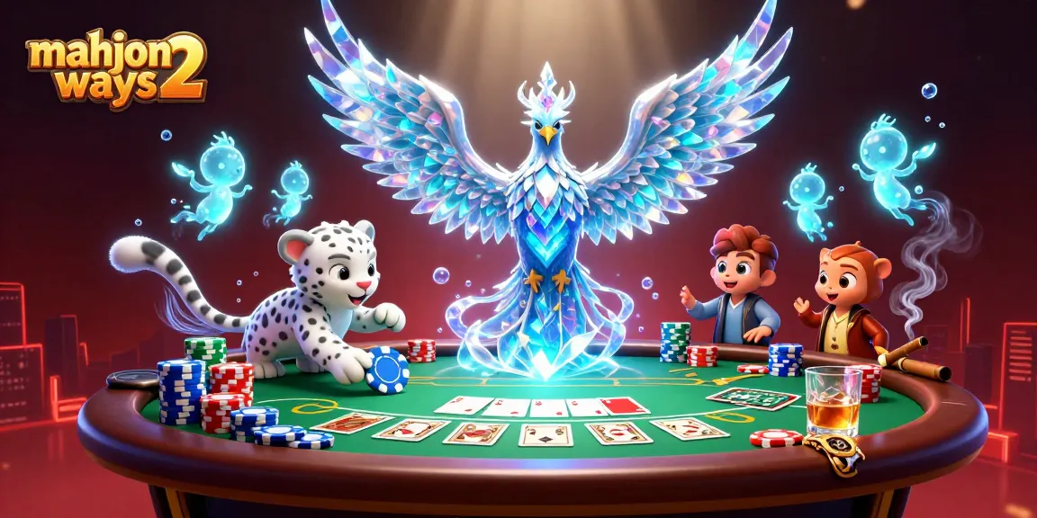 Engage with mahjong ways 2 in a vibrant casino scene featuring characters, poker elements, and dynamic visuals.