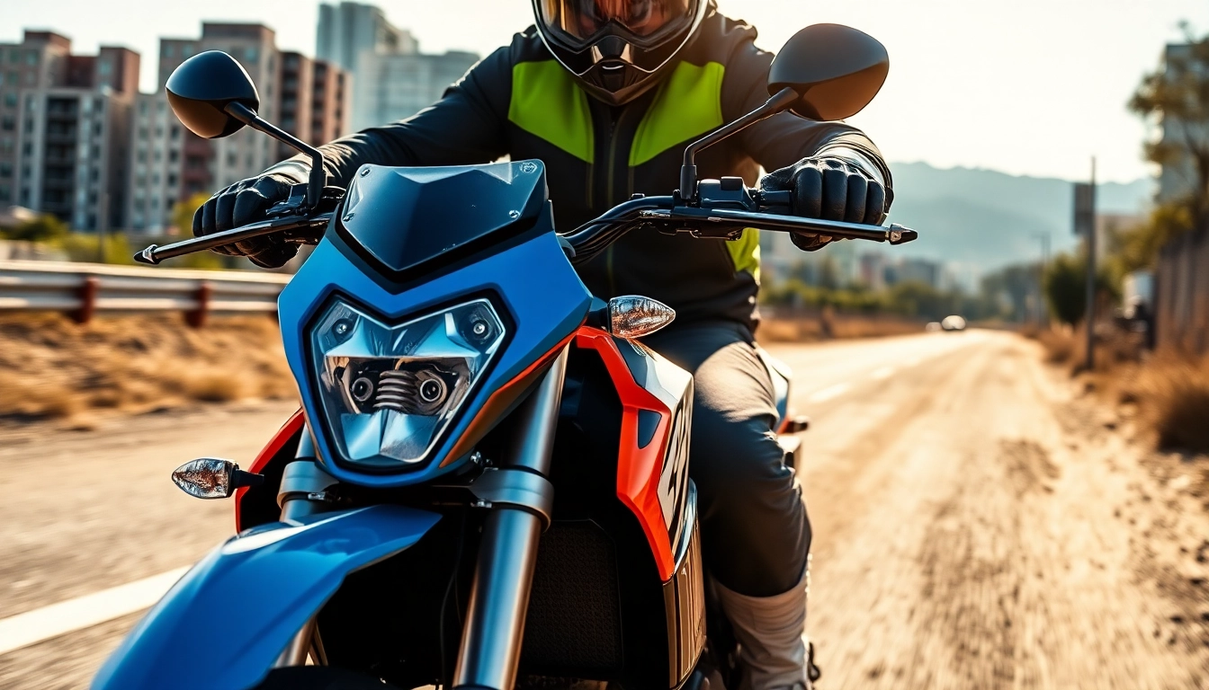 Rider confidently maneuvers a dual sport Street legal motorcycle through diverse terrains, embodying freedom and adventure.