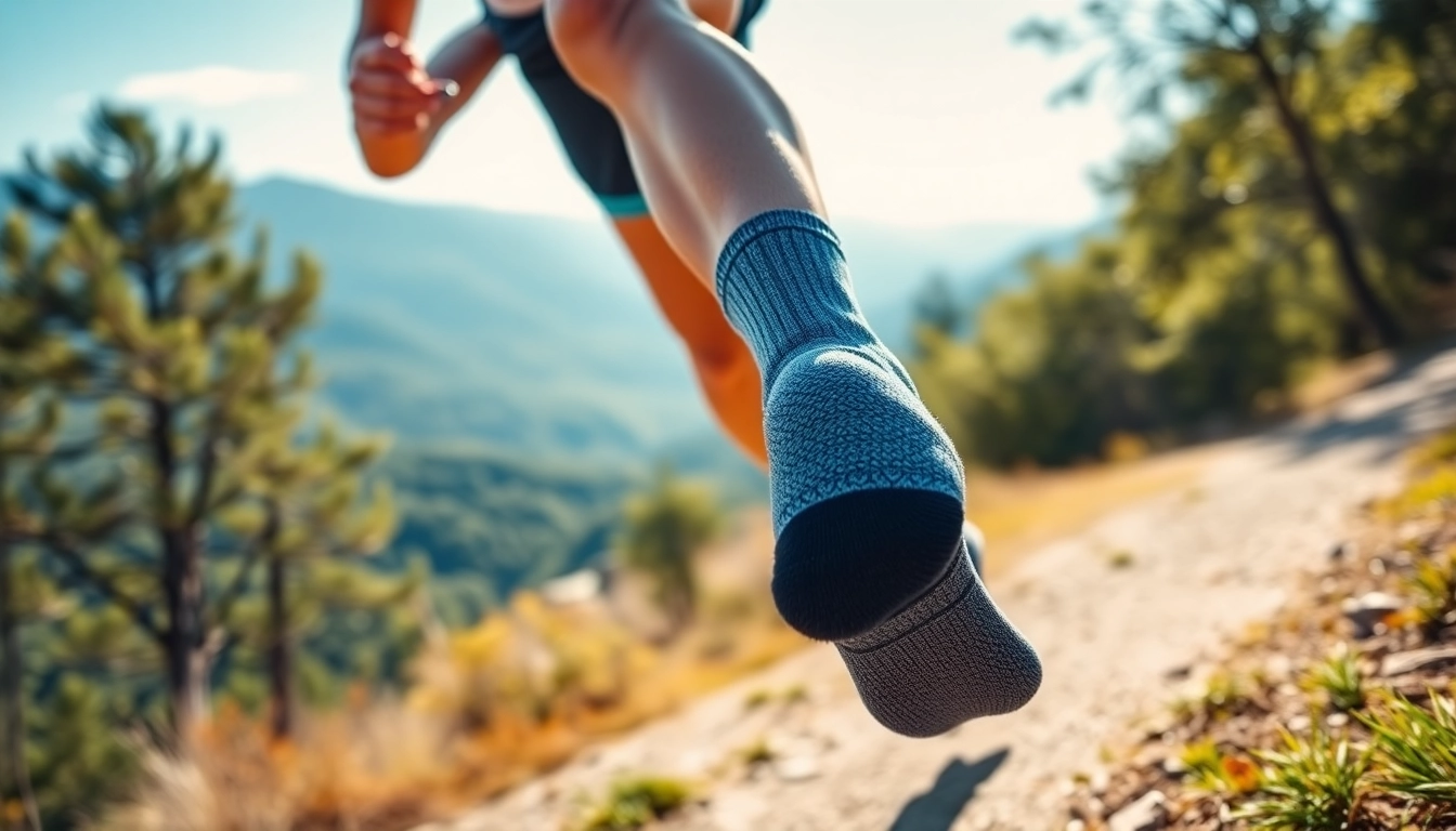 Showcasing performance running socks in action during a scenic run, emphasizing comfort and style.
