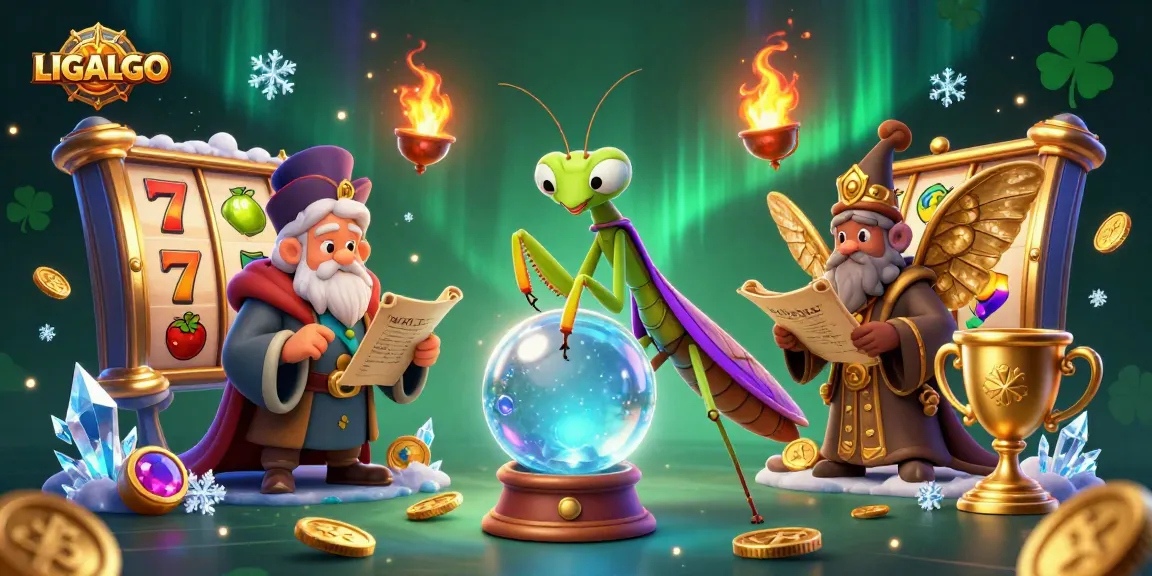 LIGALGO's vibrant fortune teller and librarian celebrate slot gaming together with dynamic reels and symbols.