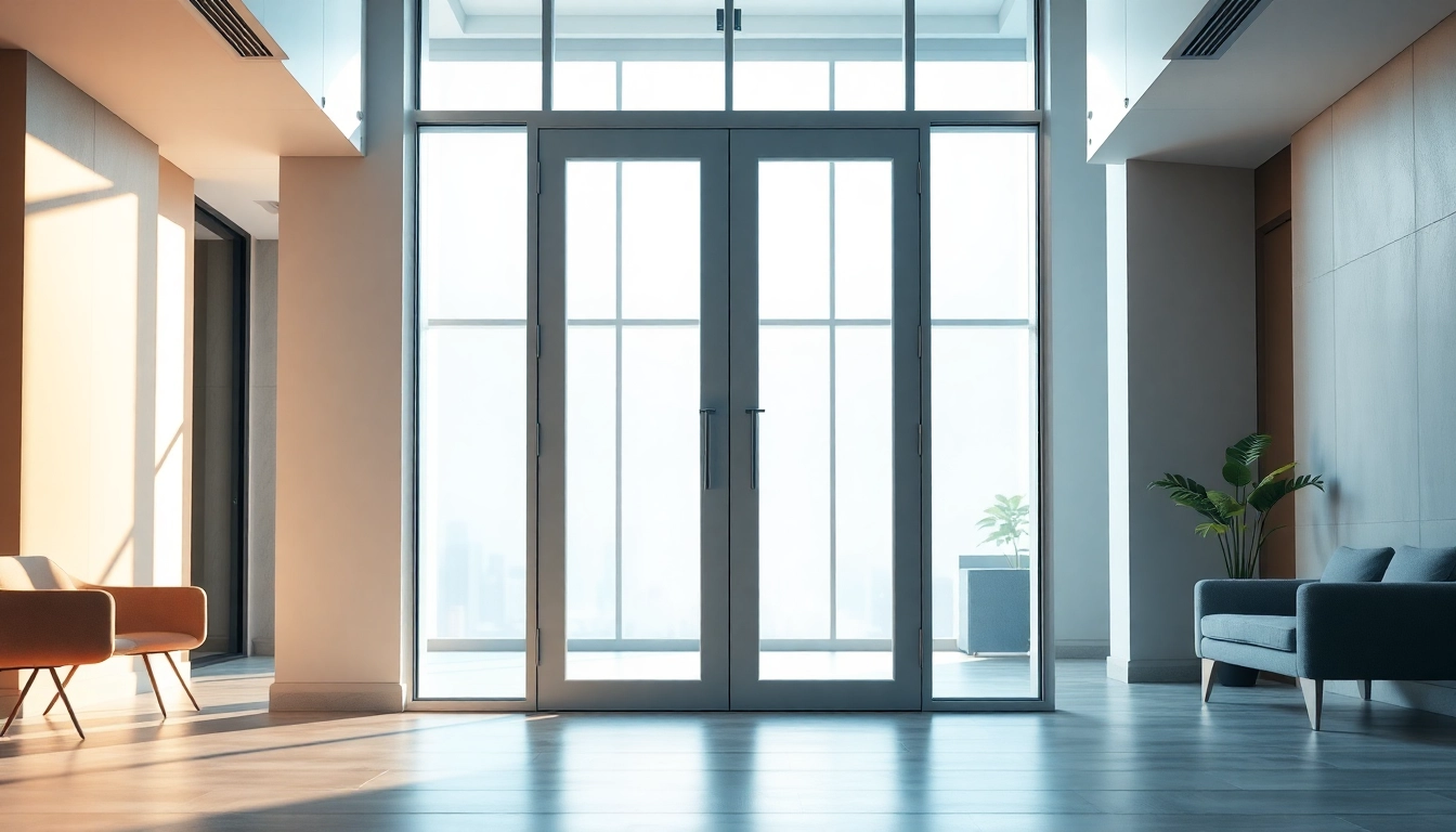 Open single leaf double swing door showcasing modern design and inviting space.