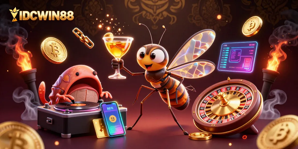 Engage with IDCWIN88’s vibrant casino scene featuring colorful characters and dynamic gaming elements.